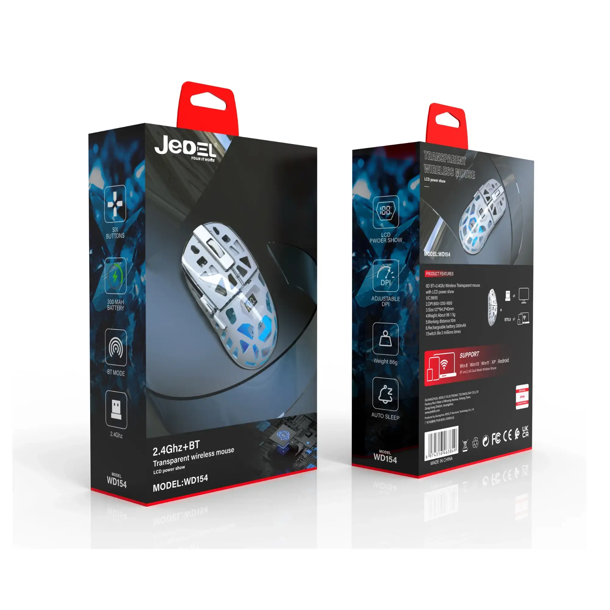 Mouse inalámbrico WD154 6D BT + 2.4GHz recargable con luz transparente y pantalla LCD - Imagen 2