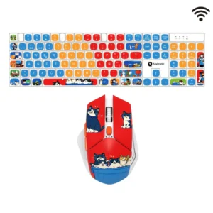 Combo teclado y mouse inalámbrico KS-01 + G-550 con diseño moderno con impresión de anime de alta calidad (Rojo)