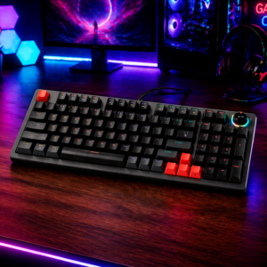 KL-114 - TECLADO MECANICO GAMING 96 TECLAS CON KNOB DE VOLUMEN | INTERRUPTORES DRINKEY RED | RGB RAINBOW