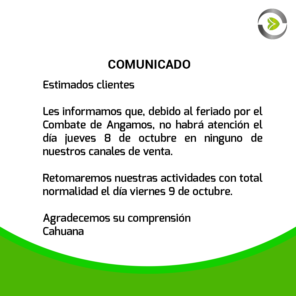 Comunicado Cahuana - Feriado por Combate de Angamos